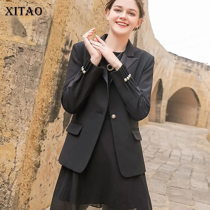 [XITAO] Новый для женщин Корея Мода Новый зубчатый воротник длинный рукав одноцветное цвет пальто женский однобортный Блейзер однотонного