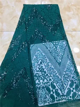 

2019 High Quality French green Tulle sequins African Lace Fabric Sequins Embroidered Nigerian Lace Fabrics For Wowen Dress