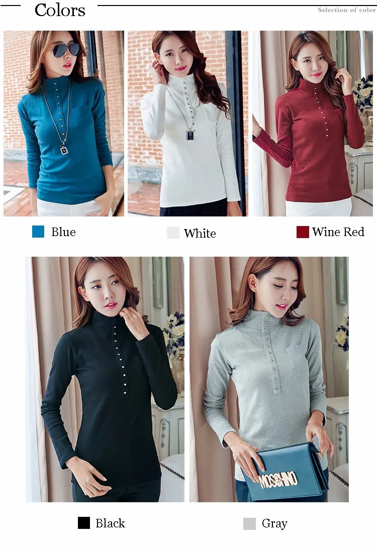 2016 Fashion Autumn & Spring Blusa Women Turtleneck Warm Winter Tops Slim Casual Long Sleeve T Shirt For Women Plus Size A733 b
