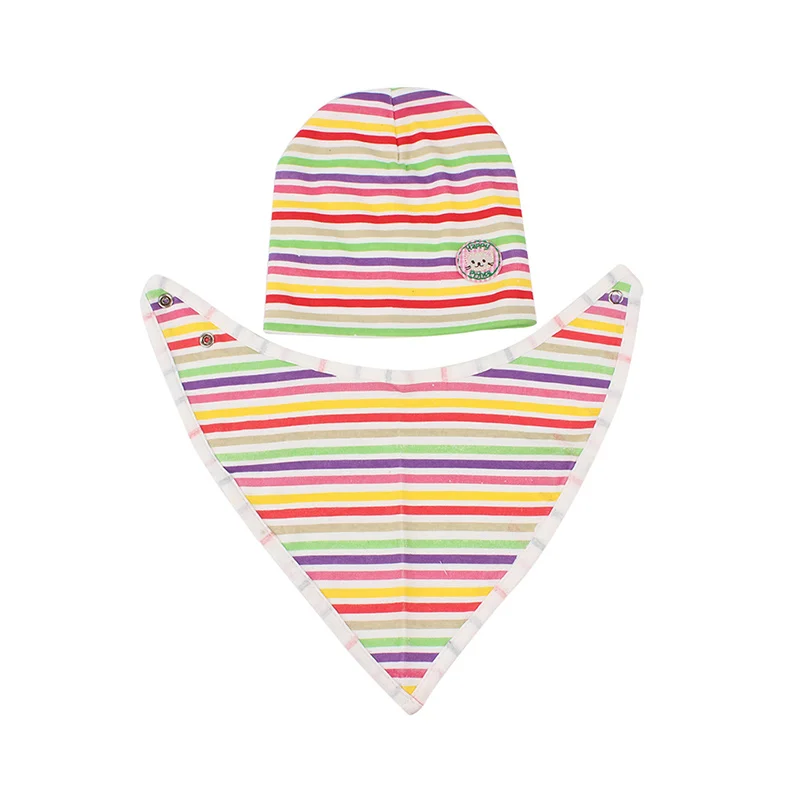 Fashion Striped Baby Hat Bib Set Cotton Infant Baby Beanie Boys Girls Tire Hat With Trangle Bibs Autumn Baby Boys Clothing (7)