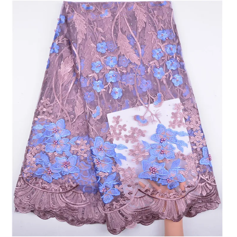 

Sky Blue Purple New Design African Lace Fabrics High Quality French Lace Fabric For Party Dress Nigerian Beaded Lace FabricA1267