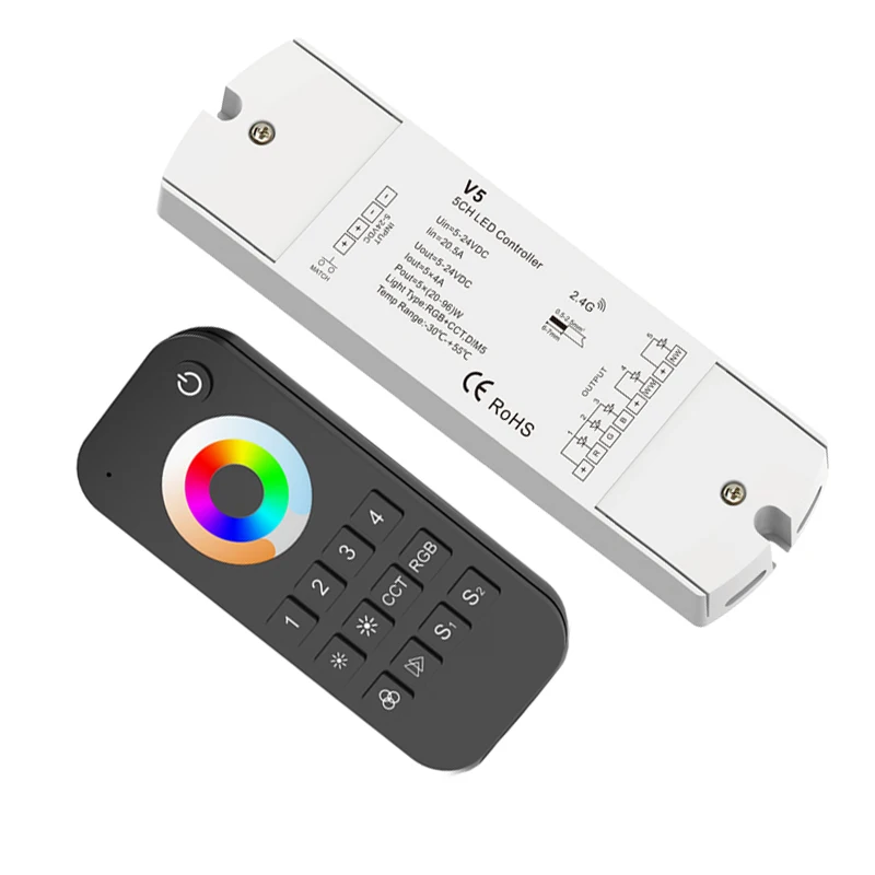 New Led RGB +CCT Strip Controller 2.4G RF Remote Wireless 4A*5CH 20A