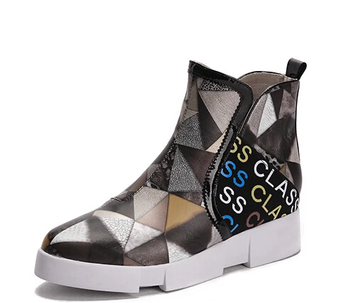 

2015 New Autumn Winter Women Genuine Leather Match Colored Wedges Chunky Heel Pointed Toe Fashion Ankle Boots Size 34-39 SXQ0811