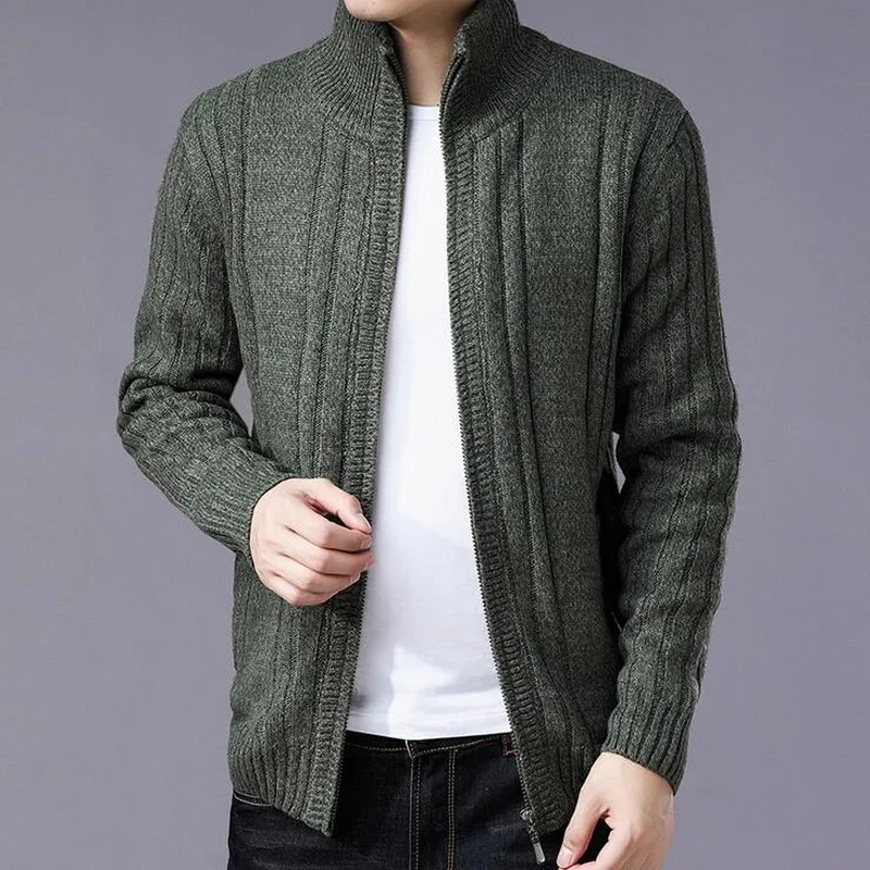 2019 Autumn Winter Zipper Knitted Cardigans Mens Cardigan Sweater Slim ...