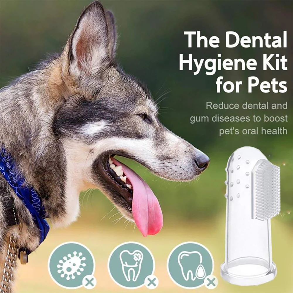 Soft Pet Finger Toothbrush Brush Off Tartar Teeth Care Dog Cat Cleaning Supplies