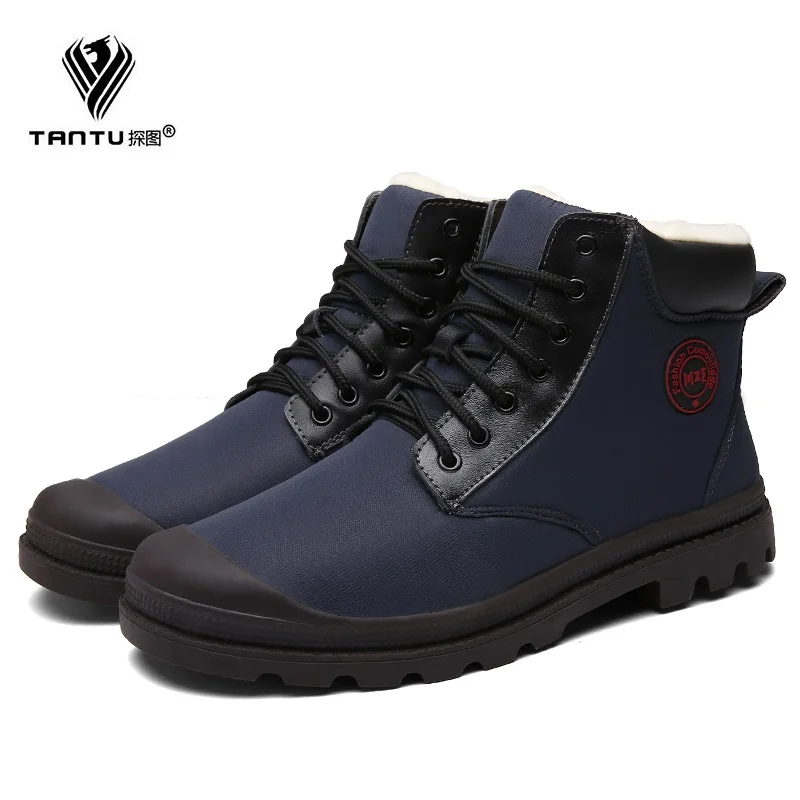 

TANTU New Waterproof Men Snow Boots Keep Warm Winter Boot With Fur Lace-Up Plush Men Shoes Platform Ankle Boot Men Plus Size