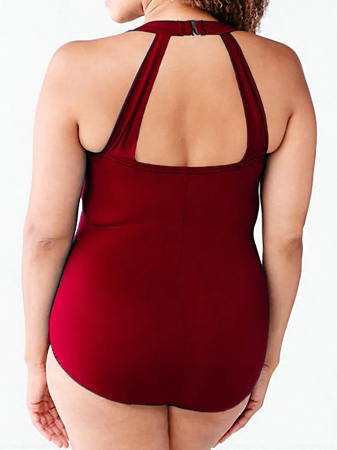 Женский купальник монокини с лямкой на шее большой размер XX 6803|swimwear plus|swimwear