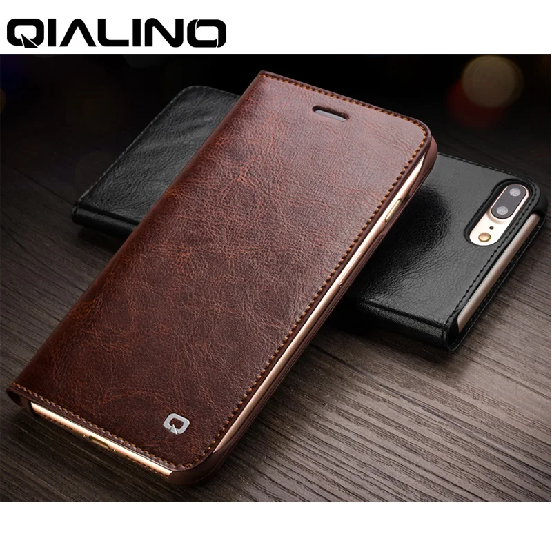 

QIALINO Phone Case for iPhone 8 7 6 Plus Genuine Leather Flip Cover Wallet for iPhone 6s 7 8 Plus Ultra Slim Folio Card Slots