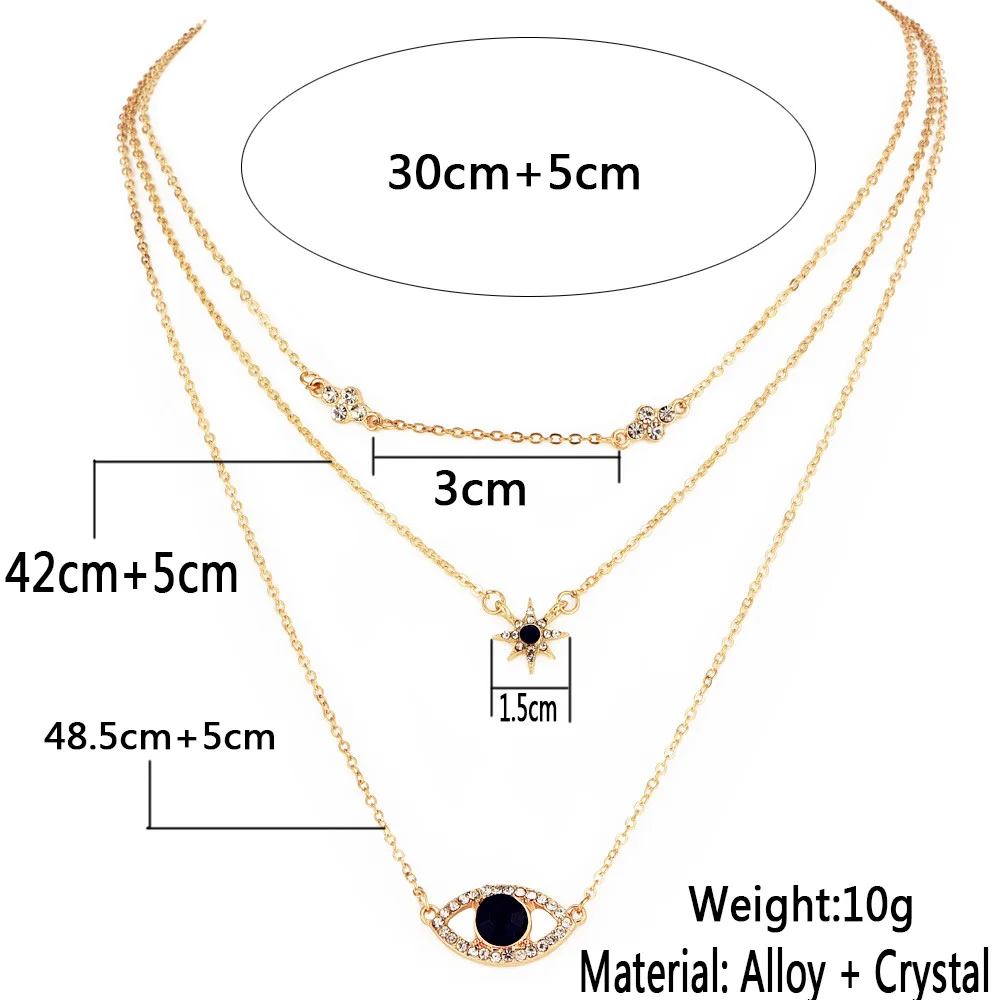 Bls-miracle винтажная подвеска с черным кристаллом глаз многослойное ожерелье s для женщин модная Золотая Длинная подвеска-шестиугольник ожерелье ювелирные изделия