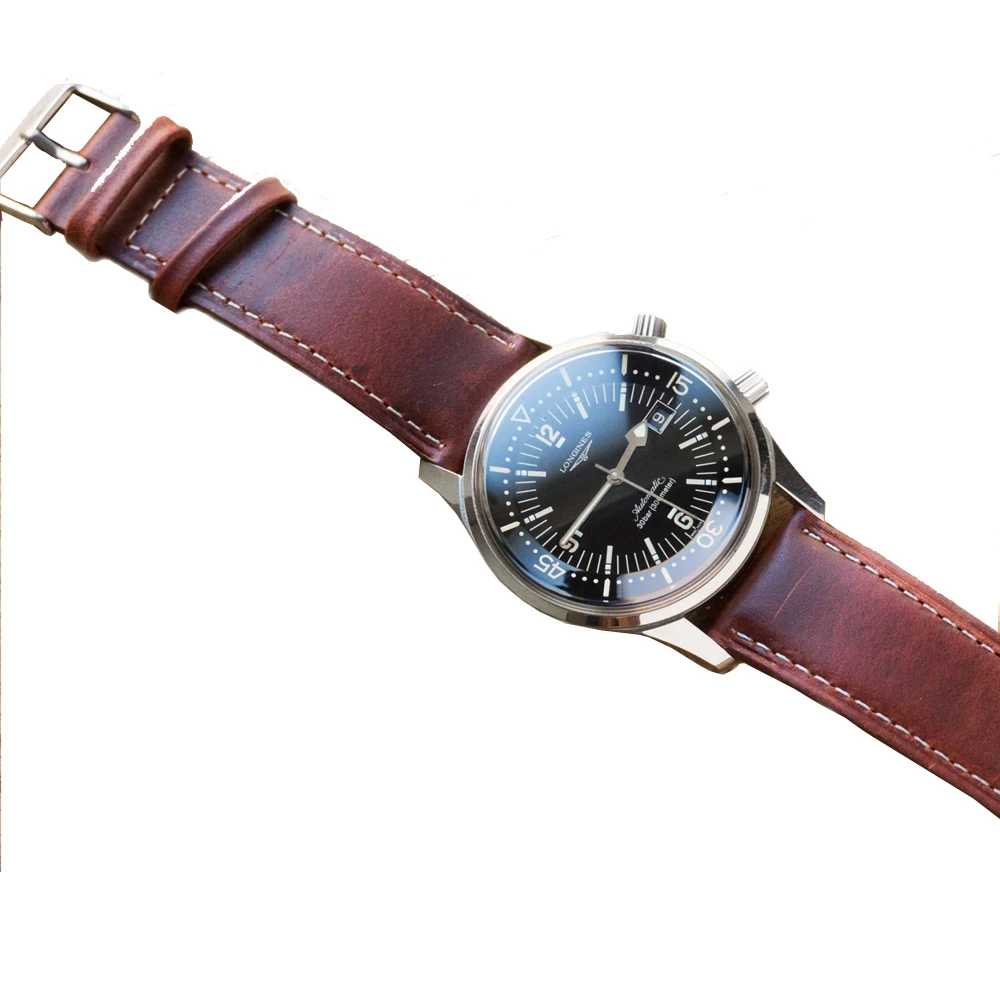 Onthelevel Handmade Retro Genuine Leather Red wine Watch Band Strap 18mm 20mm 22mm Wrist Watchbands Belt Silver Polished Buckle