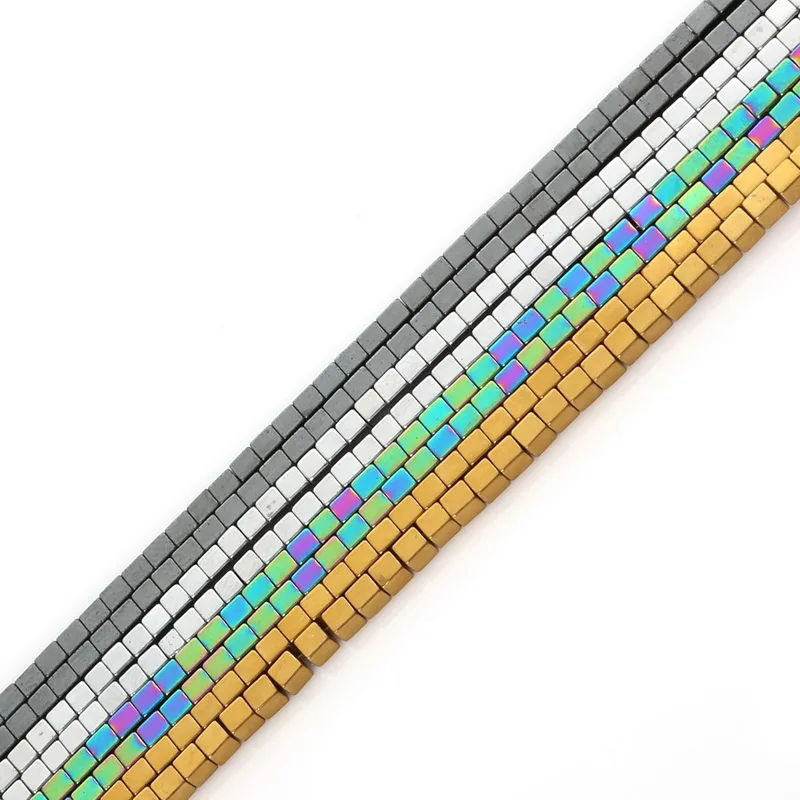 

Hot Sale Black/Gold/Silver/Rainbow 2*2mm 140pcs/lot coated natural stone hematite cube square loose spacer Beads