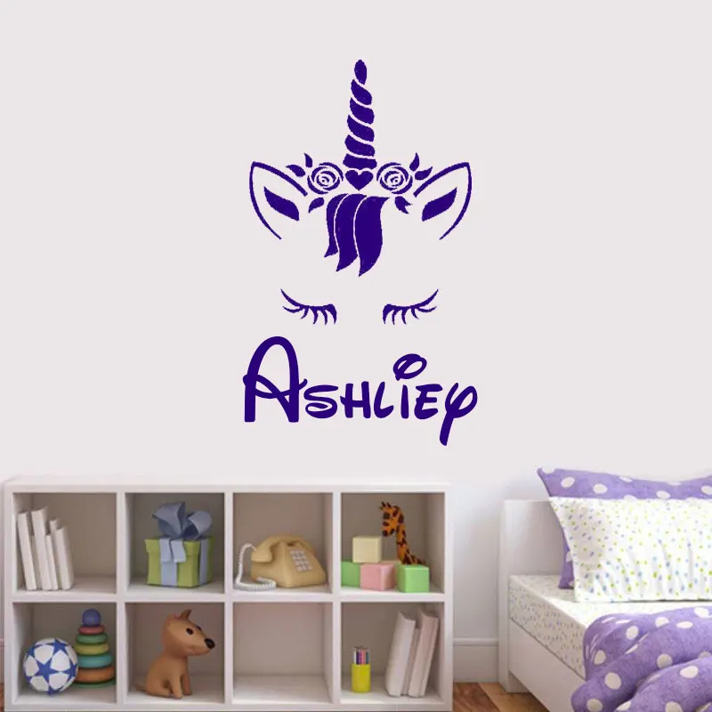

Personalized Name Unicorn Wall Decal Cute Unicorn Eyelash Wall Sticker Vinyl Decal Monogram Girls Room Nursery Wall Decor 3N21