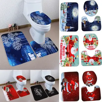 

Bath Mat Pedestal Rug Non Slip Memory Push Bathroom Toilet Lid Cover 3pcs Xmas Decor Set Christmas Fancy Toilet Seat Cover Set
