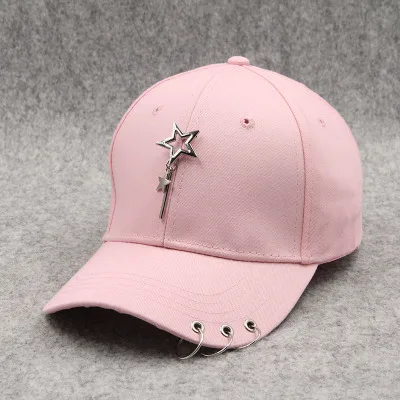 Новинка, брендовая Кепка с металлическим кольцом, железным кольцом, бейсбольная кепка, s Snapback, регулируемая, повседневная, панк-шляпы, рок стиль, цепочка, хип-хоп кепка - Цвет: Pink as picture
