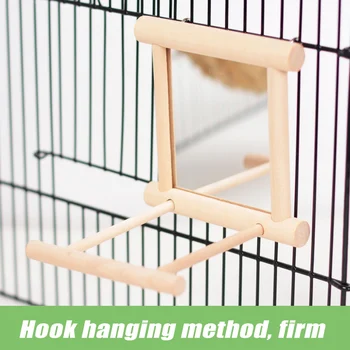 

Pet Toys Birds Wooden Stand Bar with Mirror Parrots Climb Toys Pet Supplies XHC88
