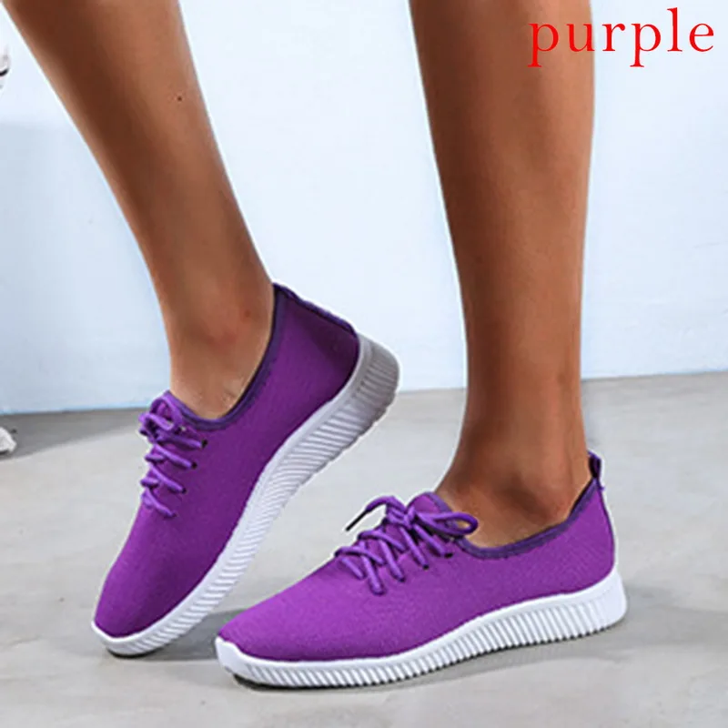 Женская обувь для бега; дышащая женская спортивная обувь без застежки на плоской подошве; женские кроссовки; г.; женская повседневная обувь; zapatos de mujer - Цвет: Фиолетовый