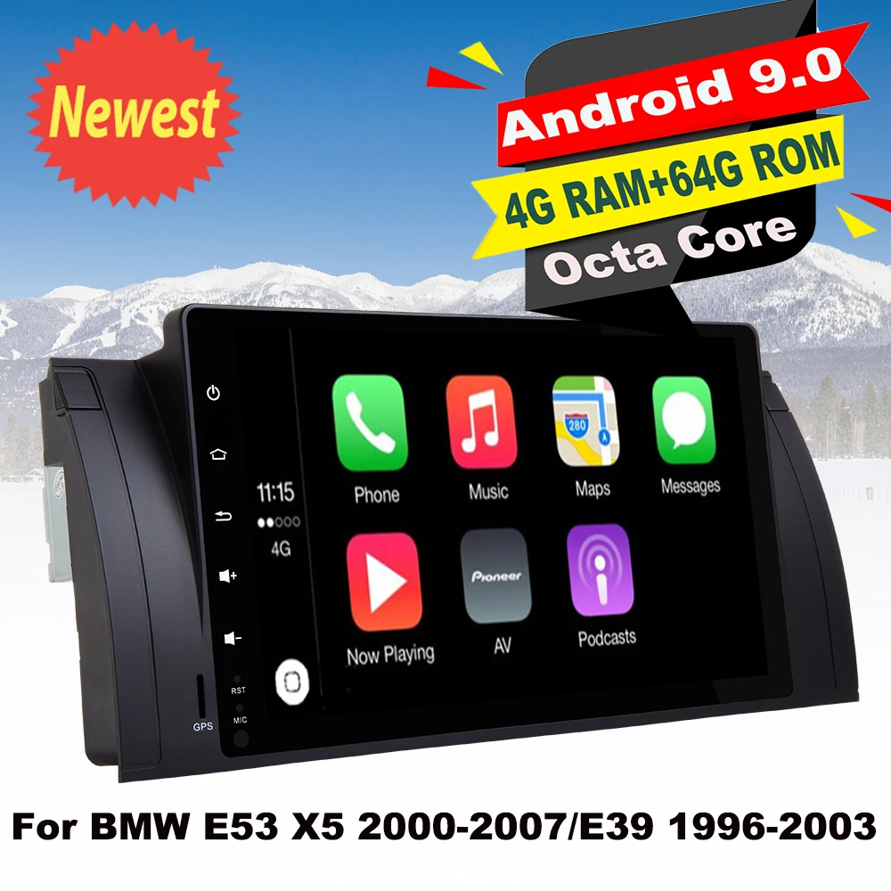 Built-in Apple Carplay Android 9.0 Car GPS Center Player For BMW E53 X5 2000-2007/E39 1996-2003 Auto Audio Radio Navi Stereo