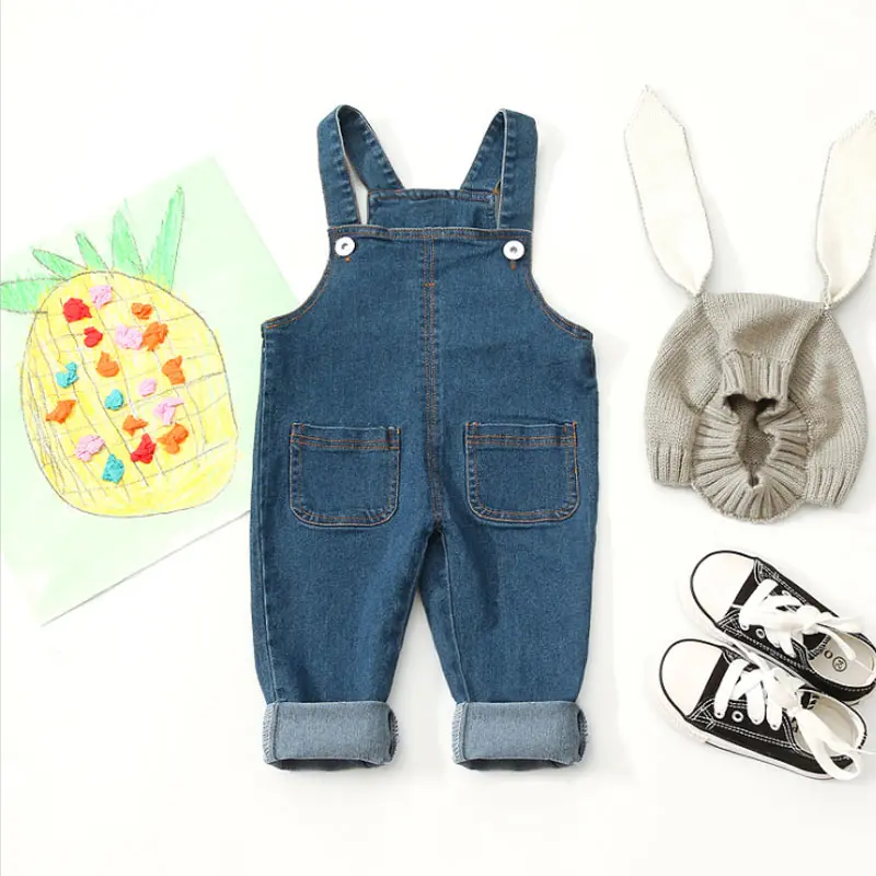 

LCJMMO Spring Autumn Baby Girls Denim Overalls Jeans Pants Kids Jeans Button Fly Bib Straps Long Pants Children Clothes 70-120cm