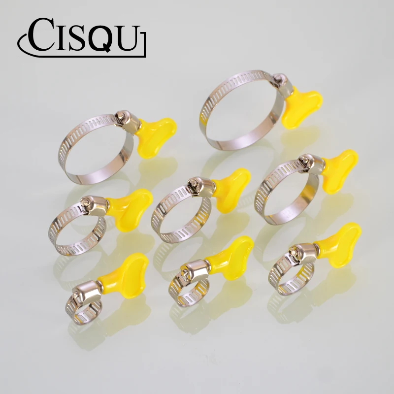 

Free shipping 30pcs 8mm-12mm/10-16mm/13-19mm/16-25mm/19-29mm Type Hose Clamps with handle,304 Stainless steel hose Clamp Hoop P