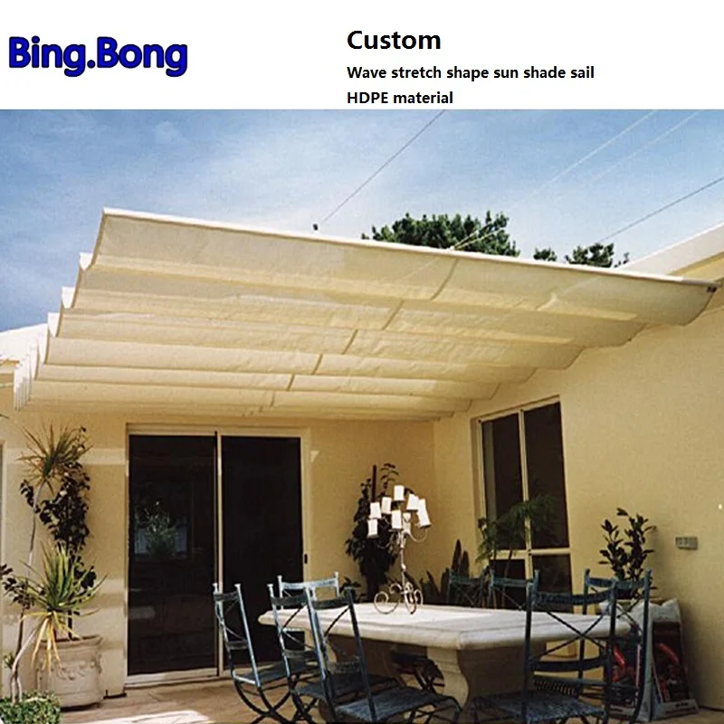 Custom Wave ยืดรูปร่าง Sun Shade Sail วัสดุ HDPE Shading แขวนผ้าม่านบัง