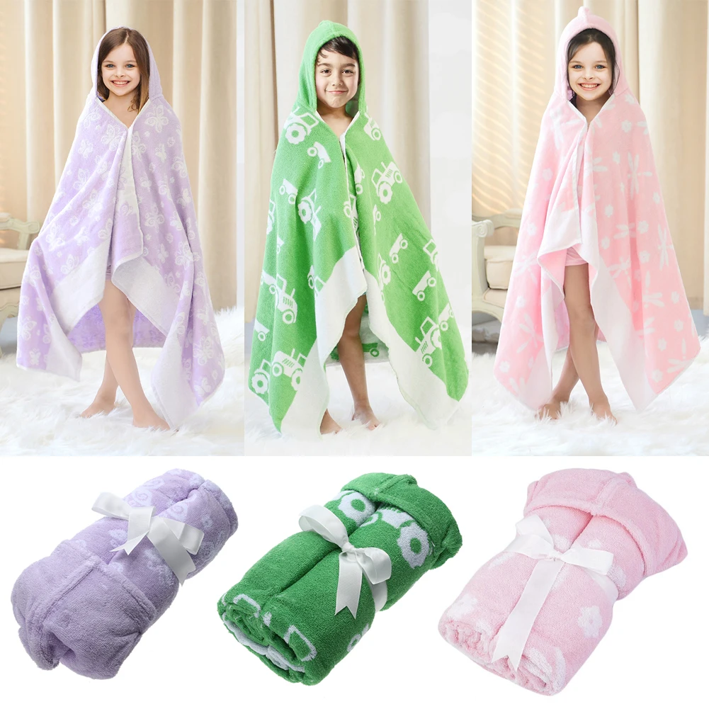 

140x70cm Soft Baby Towels With Hood Animal Pure Cotton Children Blanket Pink Purple Green Colors