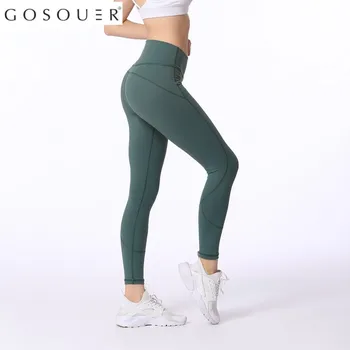 

GOUSUER Gym Pants Ankel-Length Yoga Pants with Pocket Trousers Black Running Elastic Quick Dry Push Up Women Mtb Sports Wear