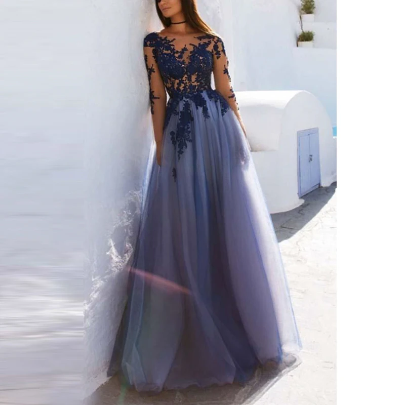 Angel married evening dresses long sleeve lace elelgnat open back prom dress womens formal party dress vestido de festa