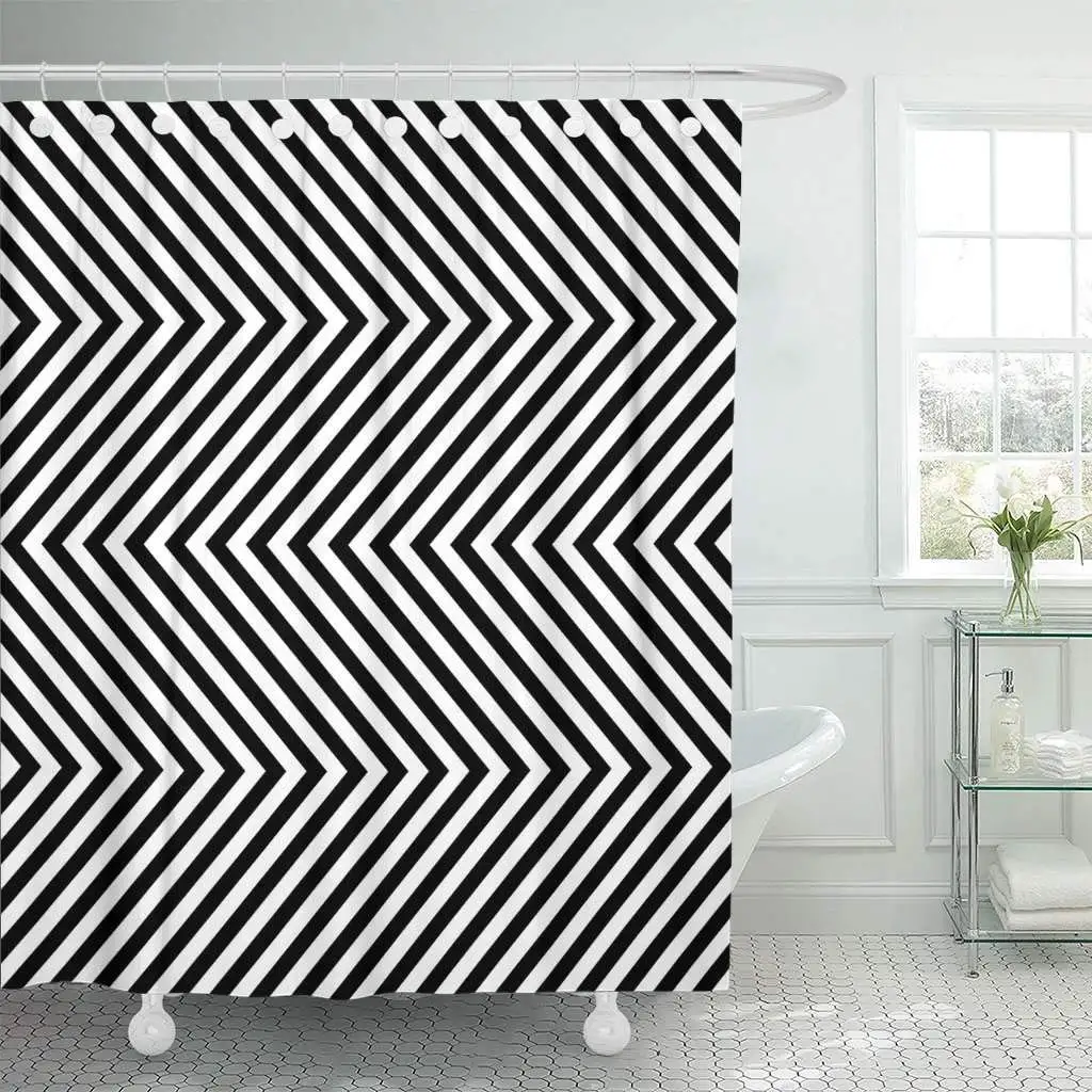 Shower Curtains Bathroom Curtain Striped Black and White Diagonal