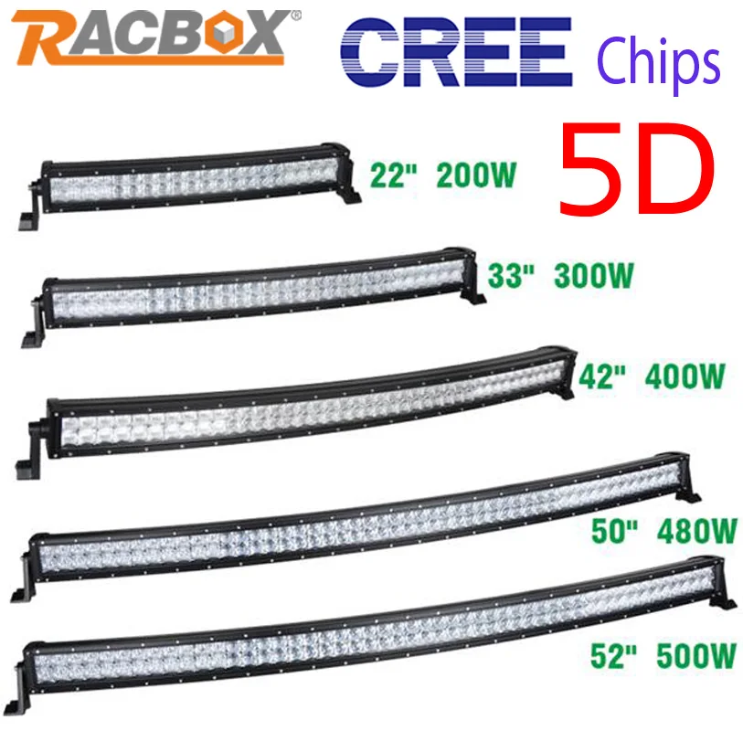  RACBOX 5D 22 32 42 50 52 inch 200W 300W 400W 500W Curved LED Work Light Bar Offroad Camper 4WD Truck Tractor Boat SUV CREE Chips 