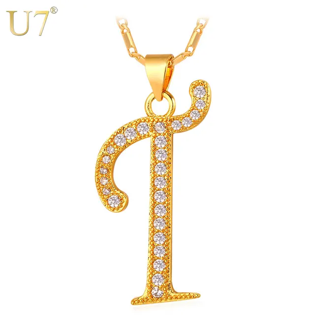 u7 gold color necklace women men chain capital initial t letter t letter images