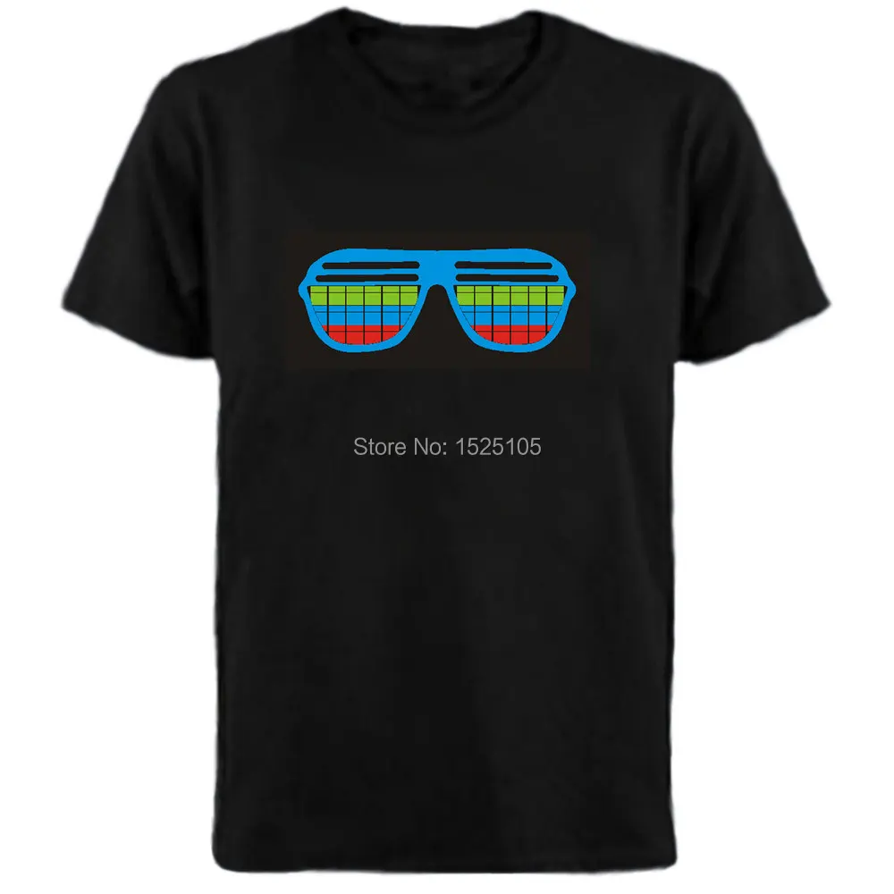 

Glasses design equalizer sound activated led Flashing t shirt with 4pcs AAA battery inverter Free Shipping