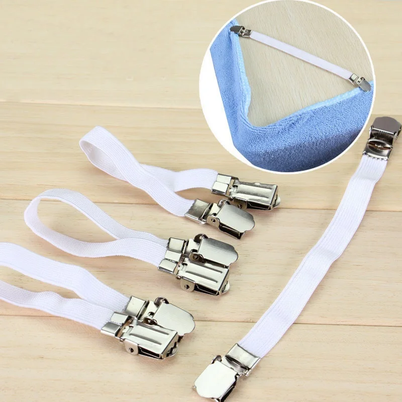 NEW 4PC SHEET GRIPPERS STRAPS FASTENERS HOLD GRIPS ELASTIC CHROME CLIPS GRIPPER 