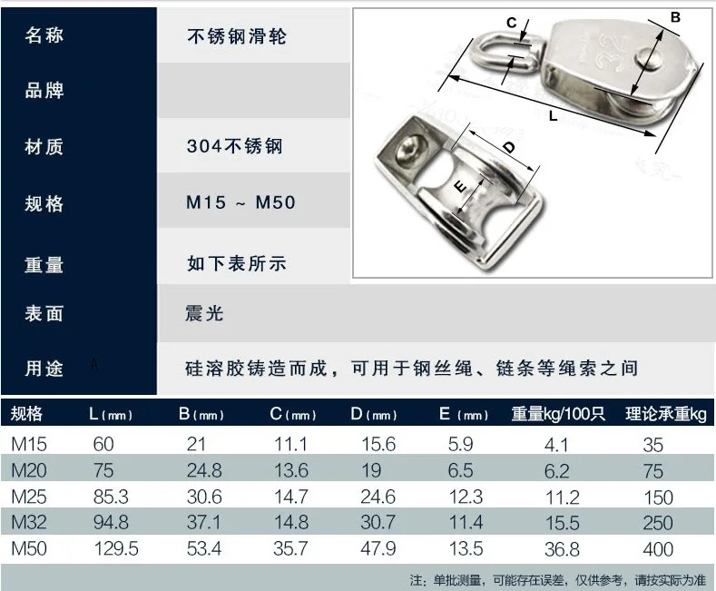 M15, 35KG-M25, 150 kgpulley с одним шкивом 304 из нержавеющей стальной трос цепной блок приводное колесо грузоподъемное такелажное оборудование