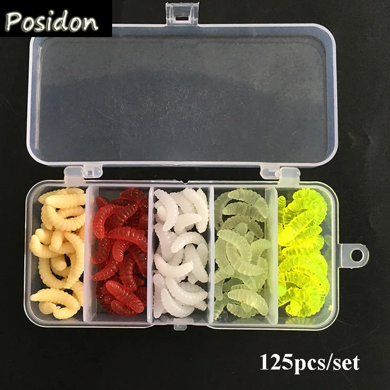 

Posidon 125pc/set 5 Colors Outdoor Meal Worms Fishing Lures Soft Silicone Mealworms Maggot Grub Worm Fishing Lures Bait Tackle