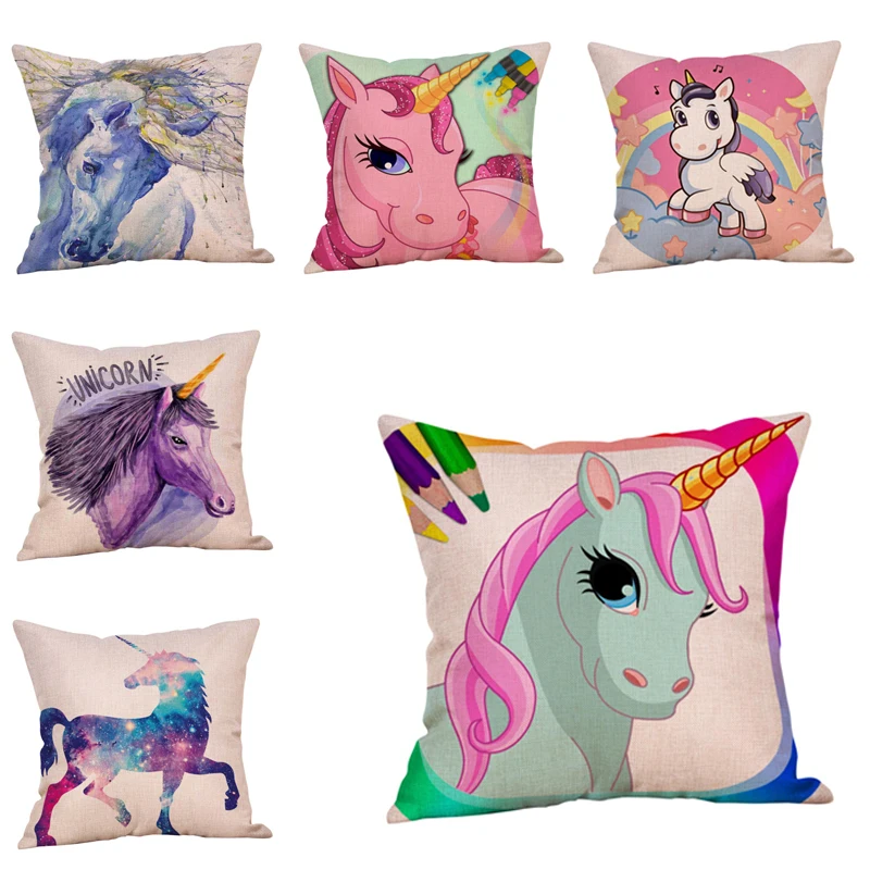 

New Hot Sale Cute Unicorn Poster Print Cushion Cover Modern Home Decorative Pillow Vase Vintage Cotton Linen Sofa Car Pillowslip
