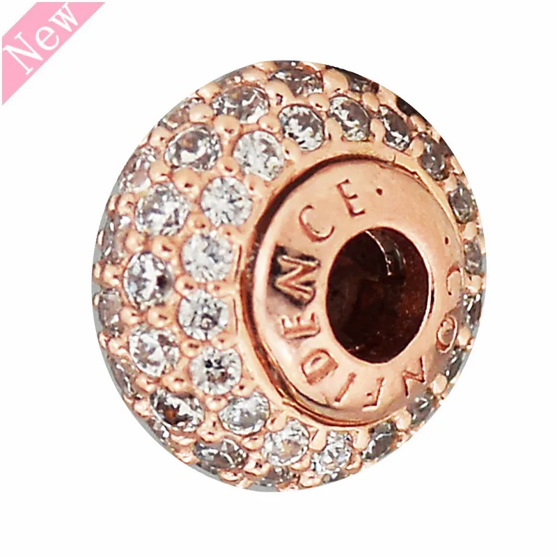 

New Arrival Rose Gold Confidence ESSENCE Charm Spacer Beads with Shining CZ DIY Fit PANDORA Bracelets for Jewelry Making FE061R