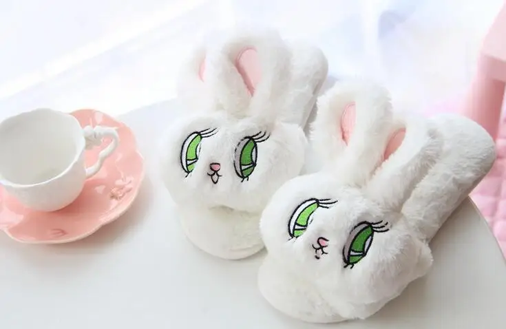 HUANQIU Autumn And Winter Plush Slippers Cartoon Home Cotton Slippers Elk Off-the-slip Slippers wyq96 - Color: White