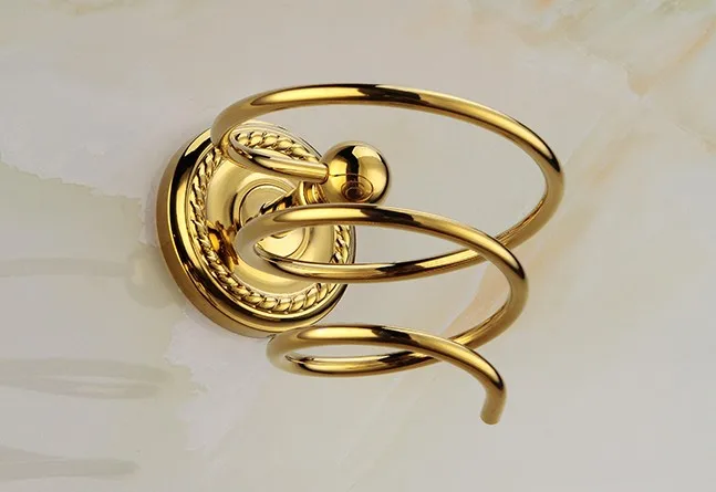 Luxury Gold Color Brass hair dryer rack for Wall Shelf rack Stand Wall-mounted Bathroom Walls Hairdryer Holder zba608