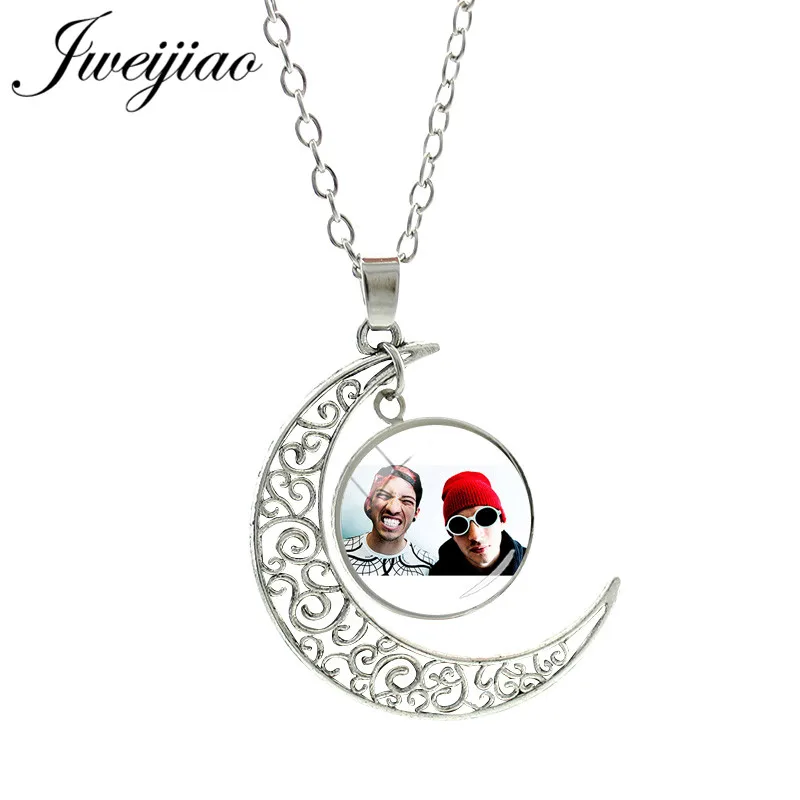 JWEIJIAO, хит, ожерелье с кулоном "Twenty One Pilots Moon", стеклянный кабошон, купольное колье, ожерелье, ювелирные изделия, подарок для фанатов TO25 - Окраска металла: TO17