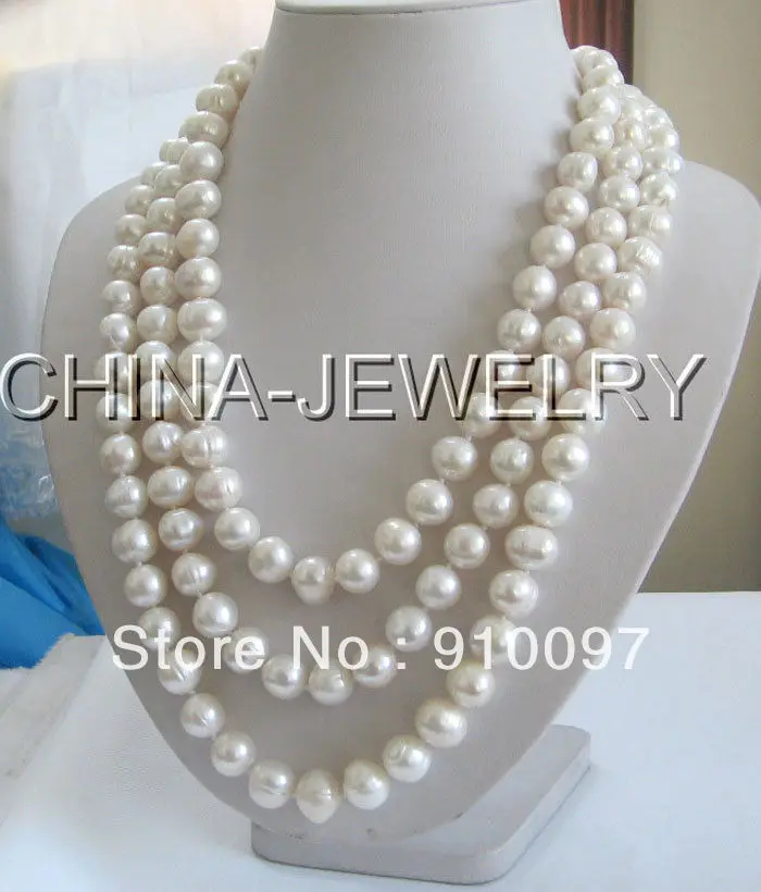 

>>>Beautiful 50" 10mm white round FW pearl necklace-925 silver clasp