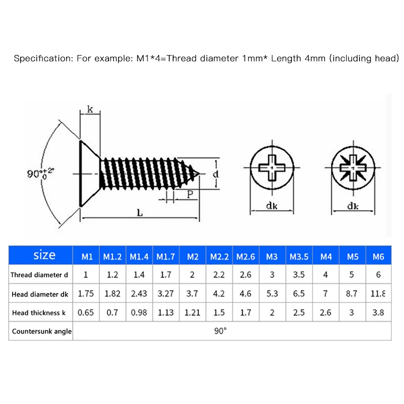 LUCHANG 500 шт M1.4 M1.7 M2 M3 Nickeling покрытие крестообразный шлиц головка потай винты саморезы шурупов