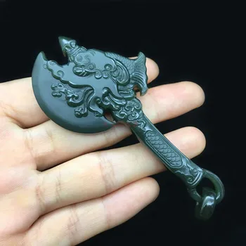 

Xinjiang Hetian jade green jade a fine material dragon axe has a dragon evil spirit pendant jewelry hp102#