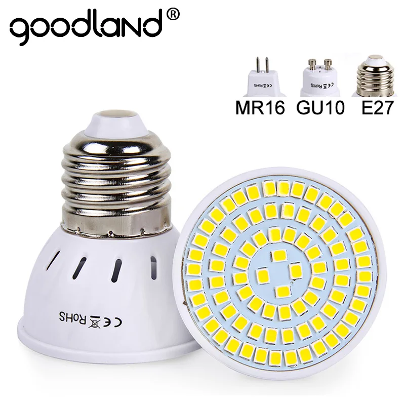 Goodland E27 Светодиодный светильник 220 в 240 В MR16 GU10 точечный 48 60 80 светодиодный s SMD 2835