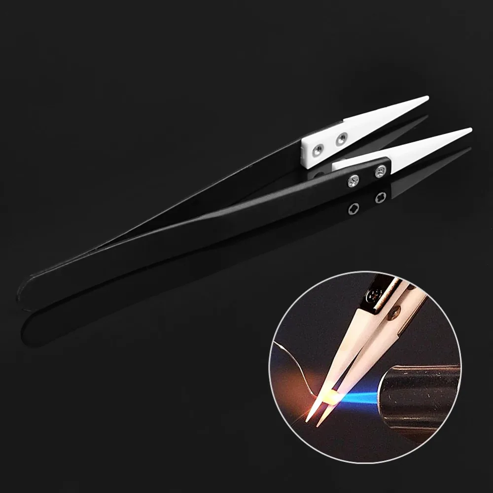 

Ceramic Tips Tweezers Stainless Steel Handle Straight Aimed Tweezers For Coils Hand Tools