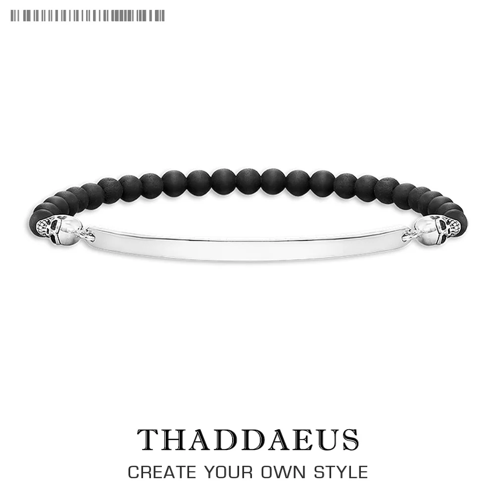 

Bracelets Silver Skull 6mm Obsidian 925 Sterling Silver For Men Trendy Gift Thomas Style Heart Rebel TS Masculine Bracelets