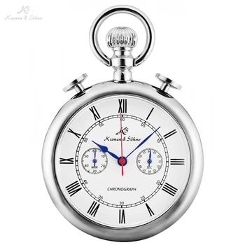 

KS Retro Silver Case Roman Number Round Face Chains Quartz Chronograph Clock Men Collection Relogio Vintage Pocket Watch /KSP092