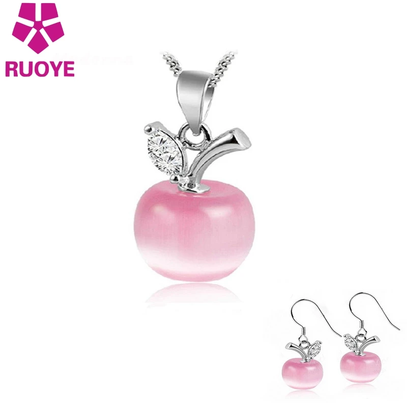 RUOYE 1 комплект модные женские туфли розовый и белый Опаловый камень дизайн кулон, серьги с подвеской Серебряные ювелирные изделия подарок для девочки