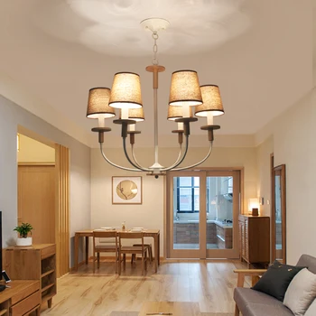 

MDWELL Nordic LED Chandelier With Fabric Lampshade For Living Room Chandeliers Lighting Modern White Hanging Light Bedroom