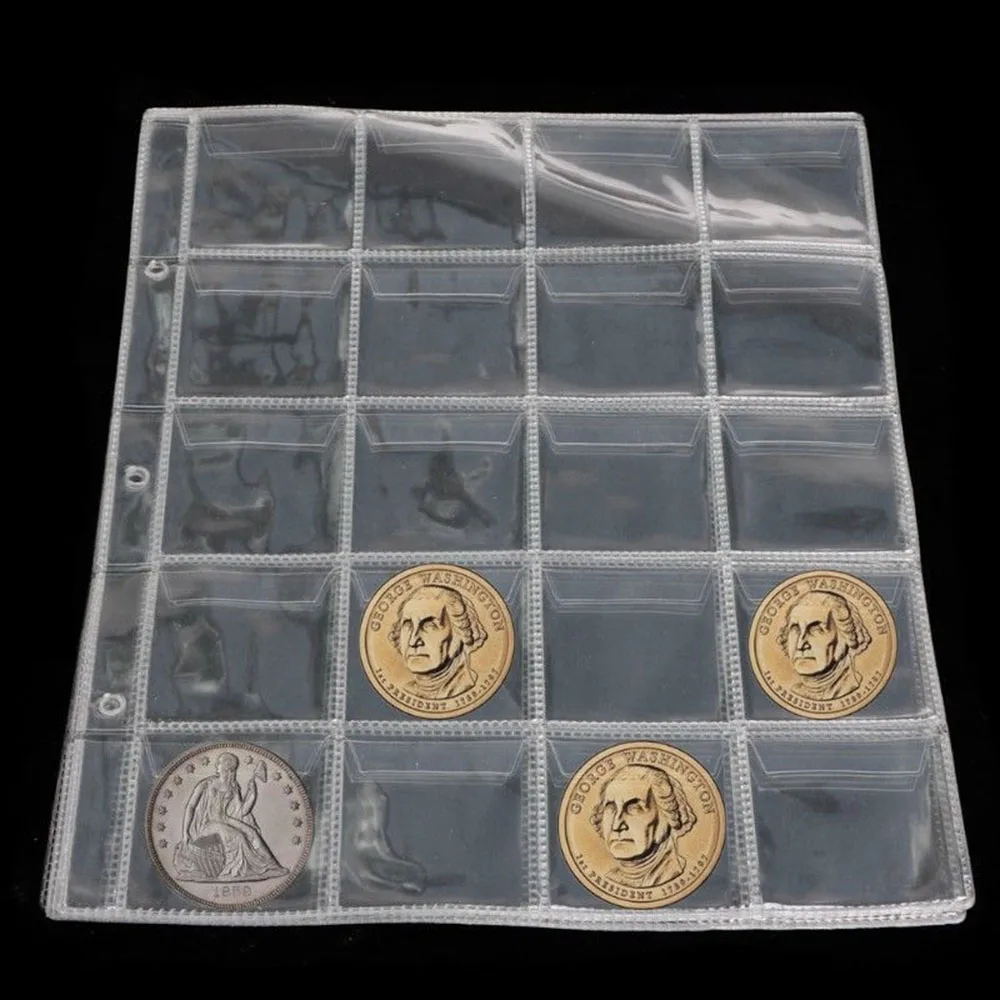 Plastic 20 Pockets Classic Coin Holders Sheets for Storage Collection