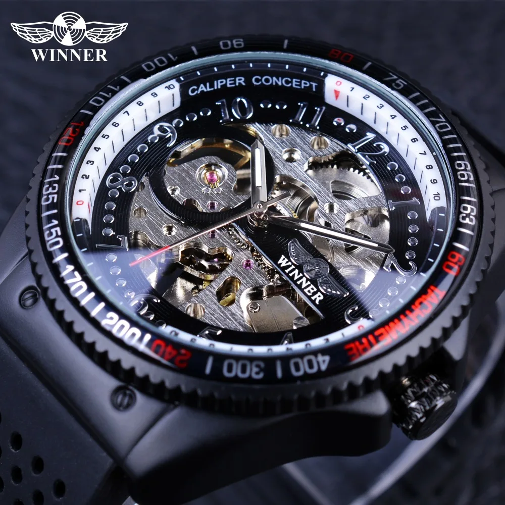 

Winner 2017 Rotating Bezel Design Rubber Band Inside Mens Watch Top Brand Luxury Mechanial Automatic Skeleton Sport Watch Clock